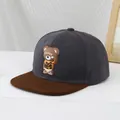 Deep grey and brown two-tone flat brim baseball cap with 3D candy bear patch - 50-54cm (3-10 Years) / Dark Gray And Brown