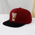 Flat brim baseball cap in burgundy and black with a 3D candy bear embroidery - 50-54cm (3-10 Years) / Dark Red and Black