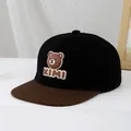 Kids black and brown two-tone baseball cap with 3D KIMI bear patch and flat brim - 50-54cm (3-10 Years) / Black and Brown