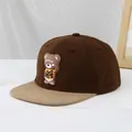 Flat brim baseball cap in brown and khaki with a 3D silicone bear patch on front - 50-54cm (3-10 Years) / Dark Brown and Light Khaki