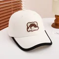 Kids white baseball cap with brown teddy bear patch and black trimmed brim design - Kids 3-10 Years (50-54CM) / Bear Beige