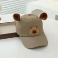 Detail of child baseball cap with plush ears and embroidered cartoon capybara patch - Kids 2-8 Years / Light Beige Capybara Embroidery Style(4)