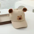 Detailed embroidery of a cartoon bear and plush ears on a khaki kids' baseball cap - Kids 2-8 Years / Beige Bear Style(1)