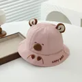 Detailed embroidery of CAPYBARA text and 3D ears on pink cotton baby sun hat - 48-50cm / Light Pink