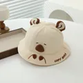 Detail of beige cotton baby sun hat with cute 3D ears and Capybara character embroidery - 48-50cm / Beige