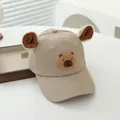 Kids baseball cap in light khaki with plush 3D bear ears and brown bear embroidery - Kids 2-8 Years / Beige Bear Embroidery Style(3)