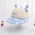 Detail eines Baby-Sonnenhuts mit CUTE-Stickerei, blauem Punkt-Rand und 3D-Ohren - Baby (1-3 Jahre) / CUTE Himmelblau