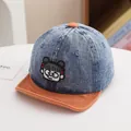 Detail of blue denim baby baseball cap with orange brim and cute girl embroidery - 48-50cm / Orange