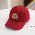 Cappellino da baseball per bambini rosso scuro in tela con simpatica patch capibara 3D - Taglia Bambini / Bordeaux