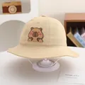 Παιδικό μπεζ καπέλο ψαρά με σχέδιο Capybara και ρυθμιζόμενο λουράκι πηγουνιού - 50-52CM / Σκούρο Μπεζ