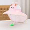 Cappello sole bimba rosa con orecchie di coniglio 3D, tesa larga, mesh e fischietto sicurezza - Bambini / Rosa