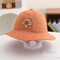 Orange kids capybara bucket hat with adjustable strap and cute cartoon patch - 50-52cm / Orange