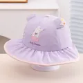 Purple girls sun hat with cute bunny ears and wide brim for summer protection - Toddler Size / Purple