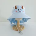 Detail of light blue cartoon kids sun hat with animal ears and neck protection flap - Children approx 2-7 Years / Sky Blue