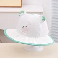 White and mint green baby sun hat with pink rabbit embroidery and bunny ear detail - Toddler Size / White