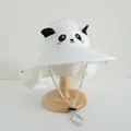 Close-up of white panda sun hat for kids featuring cute 3D ears and neck protection flap - Children approx 2-7 Years / White