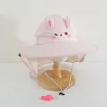 Dettaglio cappello rosa con orecchie di coniglio 3D e protezione per collo e nuca - Circa 2-7 Anni / Coniglio Rosa / Rosa Chiaro