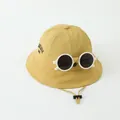 Gele vissershoed voor kinderen met witte ronde zonnebril en verstelbare kinband - Baby 50-52CM / Khaki