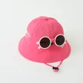 Roze kinder vissershoedje met witte zonnebril en verstelbaar koord voor kleine kinderen - Baby 50-52CM / Rozerood