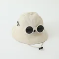 Beige zonnehoed voor kinderen met ronde zonnebril en schattig borduurwerk - Baby 50-52CM / Beige