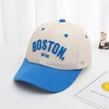 Close-up of BOSTON 1630 blue embroidery on breathable mesh kids baseball cap - 48-52cm / Sky Blue
