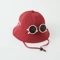Chapeau de soleil rouge pour enfants avec lunettes et broderie Ding Cute - Bordeaux