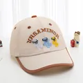 Detail of breathable mesh fabric and cartoon bear embroidery on kids beige baseball cap - Toddler (Adjustable) / Light Coffee