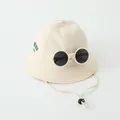Chapeau de soleil blanc crème pour enfant avec lunettes amovibles et broderie verte - Beige