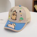 Kinder Mesh Trucker Cap in Khaki und Blau mit süßen Capybara-Motiven für Kleinkinder - Einheitsgröße / Khaki