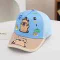 Kleinkinder-Baseballkappe in Blau und Beige mit süßen Wasserschwein-Cartoon-Prints - Einheitsgröße / Himmelblau