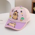 Kinder-Netzkappe in Rosa und Lila mit süßem Capybara-Cartoon für den Sommer-Sonnenschutz - Einheitsgröße / Rosa