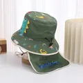 Detail of baby sun hat featuring green dinosaur print and protective neck flap - 48-50cm / Army Green