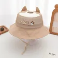 Detail of cartoon dog bucket hat with 3D ears and breathable side mesh for kids - 50-52cm / Light Coffee (Dog)