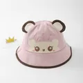 Pink baby sun hat with cute bear ears and embroidery for toddlers aged one to three years - Toddler Size / Light Pink