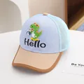 Kinder Mesh-Basecap in Blau und Khaki mit 3D-Dinosaurier und Hello-Stickerei verziert - Kindergröße / Himmelblau
