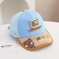 Gorra de béisbol de malla azul y beige para niños con oso 3D y estampados de dibujos - Talla Niños / Azul Cielo