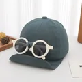 Children's dark green baseball cap with removable decorative round glasses for toddlers - Infant Style / Grey Green
