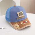 Gorra de béisbol azul y marrón para niños con parche de oso 3D y malla trasera - Talla Niños / Azul oscuro