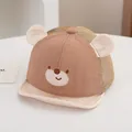 Berretto da baseball in rete per neonati con orecchie da orso in marrone e beige - Bimbo 0-3 Anni 46-48CM / Visiera Beige