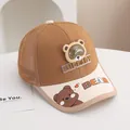 Brown and beige breathable mesh baseball cap for kids with cute 3D cartoon bear patch - Kids Size / Coffee