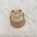 Close-up of baby sun hat featuring 3D ears and Honey embroidery on a breathable fabric - 52cm With Wind Rope (Recommended 2-6 Years) / Khaki