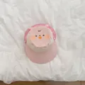 Detail of pink and beige baby sun hat with cute cartoon face and soft 3D animal ears - 52cm With Wind Rope (Recommended 2-6 Years) / Pink