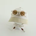 Cappello da sole per neonato in rete bianca con tesa kaki e occhiali decorativi - 48-50cm / Kaki