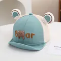 Gorra de bebé azul y crema con malla trasera y lindas orejas de oso 3D arriba - 46-48 cm / Estilo 2 / Verde Tierno