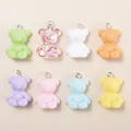 Cute macaron color resin bear charms set with silver metal rings for DIY jewelry making - Multicolor