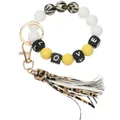 Bracciale portachiavi in silicone leopardato con lettere LOVE e nappa decorativa chic - Giallo LOVE Leopardato