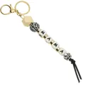 Macro view of MAMA keychain with leopard print beads and black suede leather tassel - Black Leopard Print Style (MAMA)
