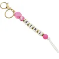 Pink silicone bead keychain with golden clasp and GIRL letter blocks detail - Pink Style (GIRL)