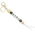 Minimalist silicone bead keychain with MAMA lettering, leopard print and pink beads - Beige Style (MAMA)