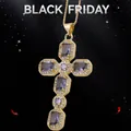 Cross pendant with purple stones and white zircon accents in gold plating - Purple